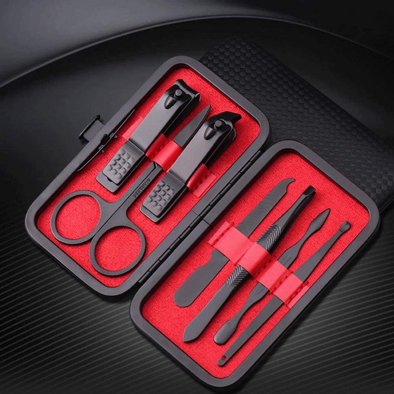Aubcee Nail Clipper Set, Manicure, Pedicure Kit, 7 in 1 Black Stainless Steel Professional Grooming Kit with Black Leather Travel Case - Image 4